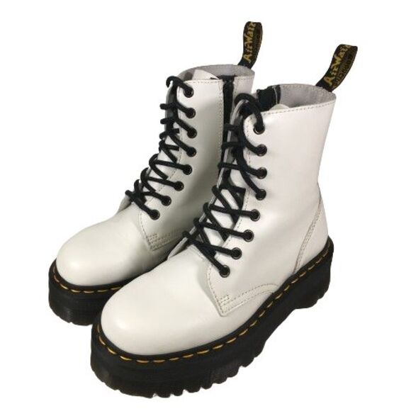 Dr. Martens US Sz 6 Jadon Leather Platform Combat Boots Side Zip Lace-Up White - Picture 4 of 13